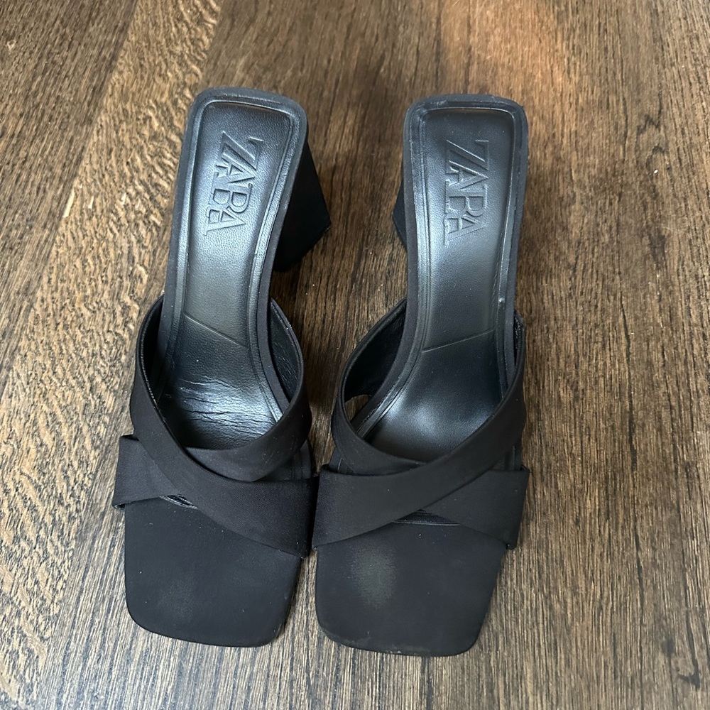 ZARA Satin Heels 1 Pair Black, 1 Pair Nude - SIZE 38